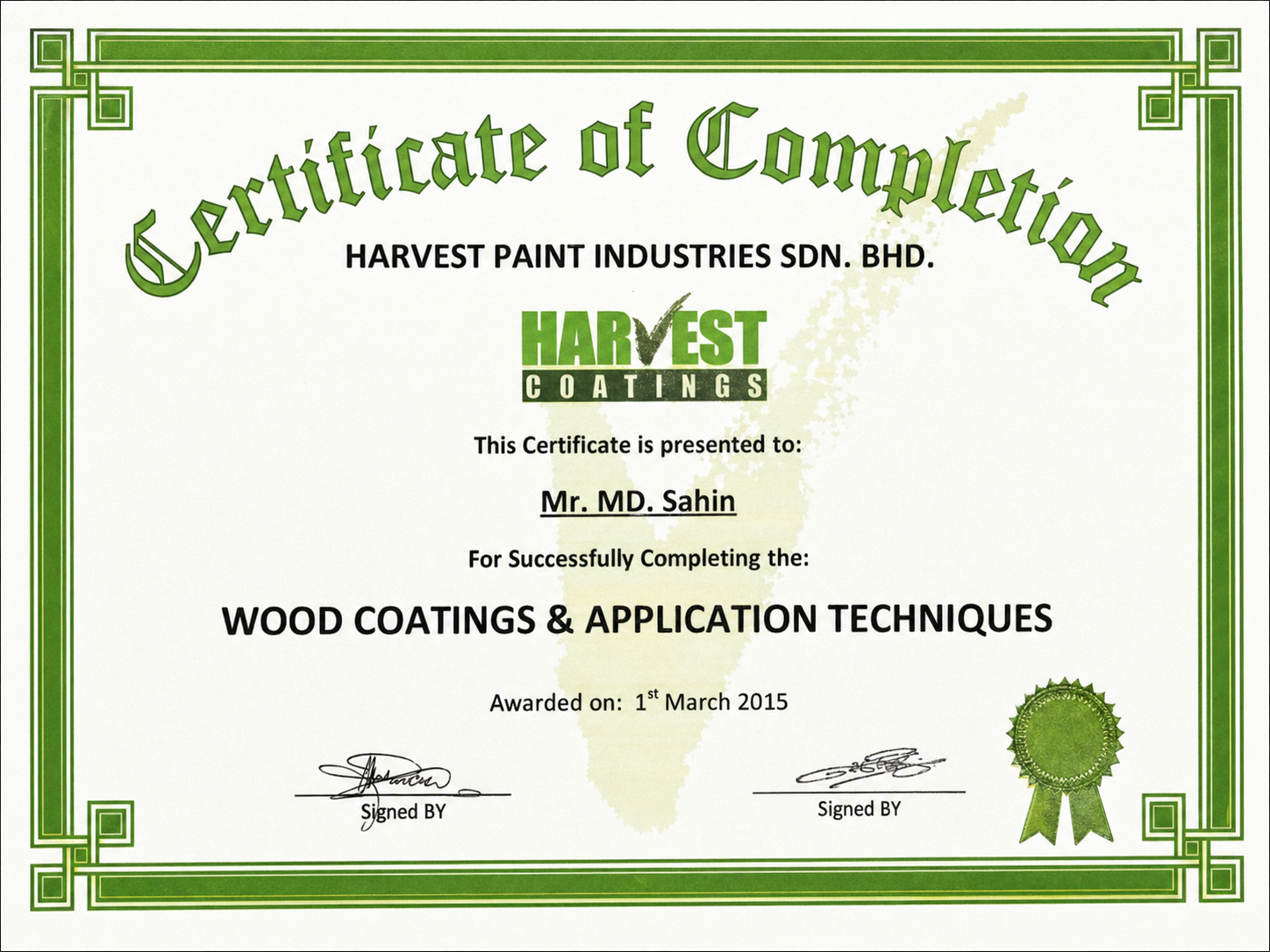 Right Carpenter Certificate 2